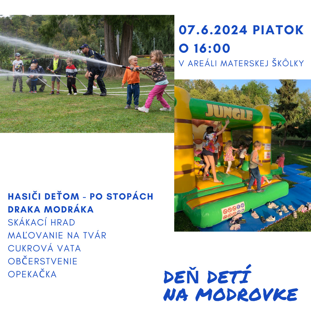 Plagát pozvánka na deň detí obec Modrovka - 7.6.2024 o 16:00 
